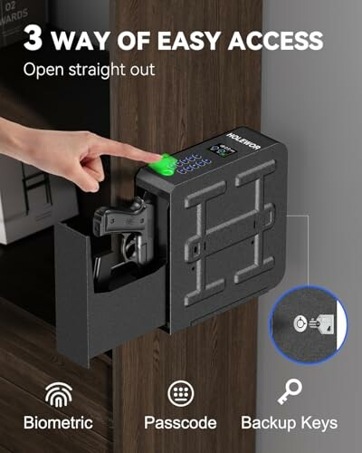 Biometric gun safe with multiple access options.