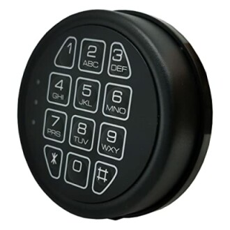 Electronic keypad lock with numbers and letters.