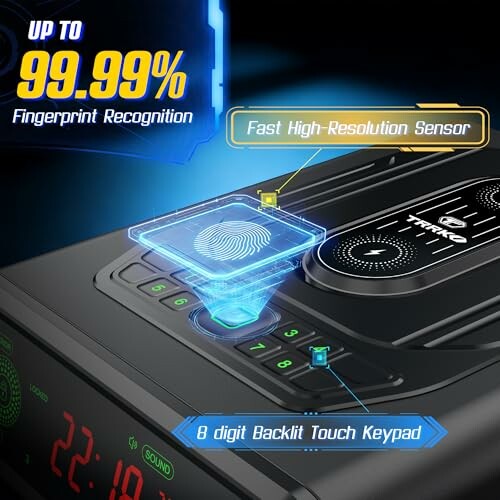 Fingerprint scanner with high-resolution sensor and backlit keypad.