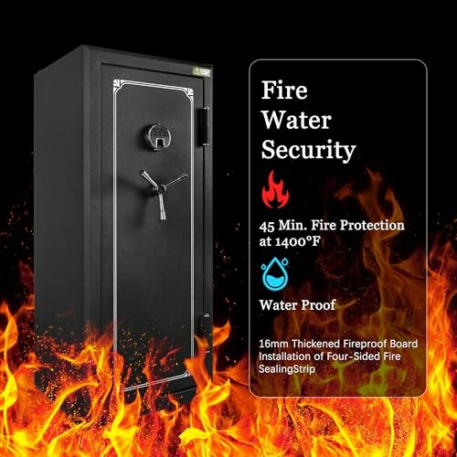 Fireproof and waterproof safe with 45-minute fire protection at 1400°F.