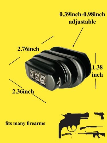 Gun trigger lock with dimensions and compatibility.