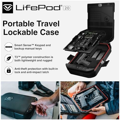 Portable travel lockable case with smart keypad and manual keys.