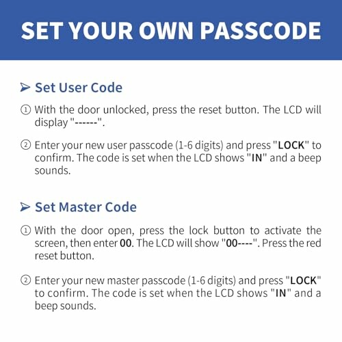 Instructions for setting user and master codes on a lock.