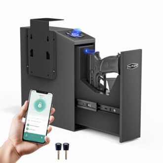 Smart gun safe with app control and keys.