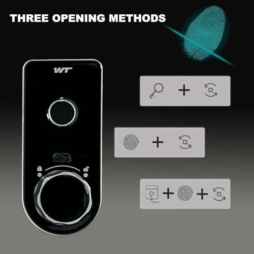 Smart lock with three opening methods including fingerprint recognition.