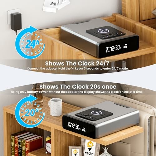 Smart safe with digital clock display and charging adapter.